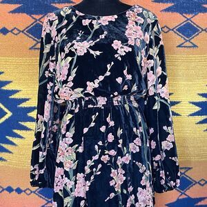 Coldwater Creek Black Velvet  Floral Midi Dress. Sheer Long Sleeves. Size 12.